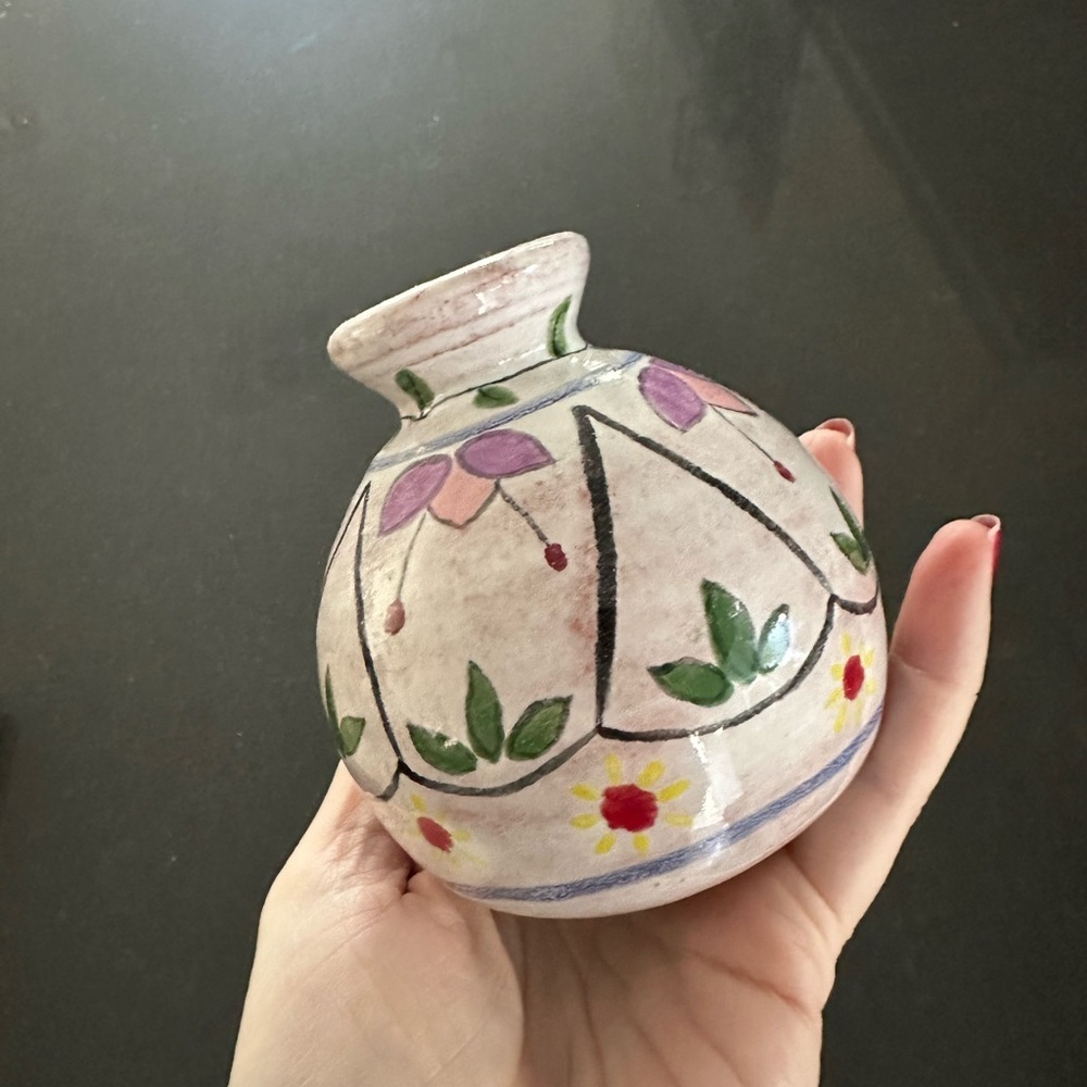 Floral Ceramic Vase with Hand-Painted Design - Picture 2 of 6